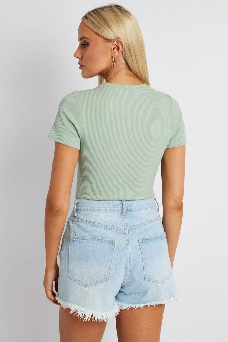 Green Bodysuit Short Sleeve Crew Neck Rib Jersey sold by Ally Fashion product image thumbnail 5