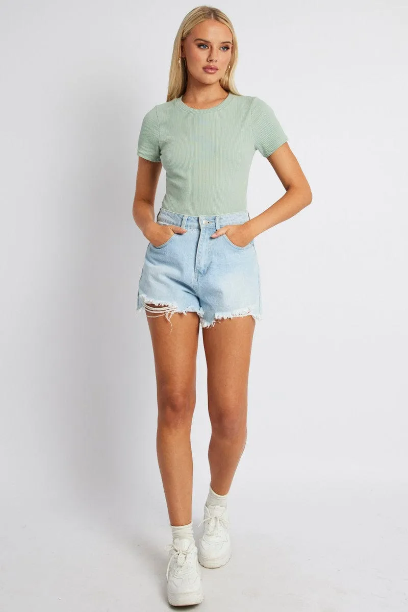 Green Bodysuit Short Sleeve Crew Neck Rib Jersey sold by Ally Fashion product image thumbnail 2