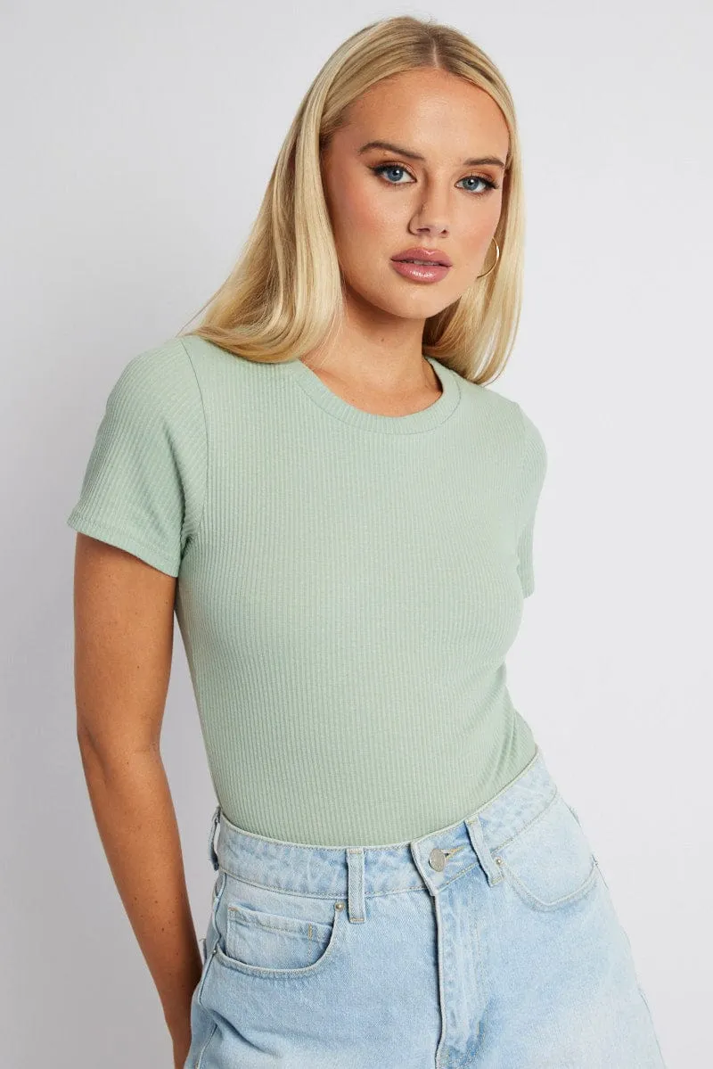 Green Bodysuit Short Sleeve Crew Neck Rib Jersey sold by Ally Fashion product image thumbnail 3