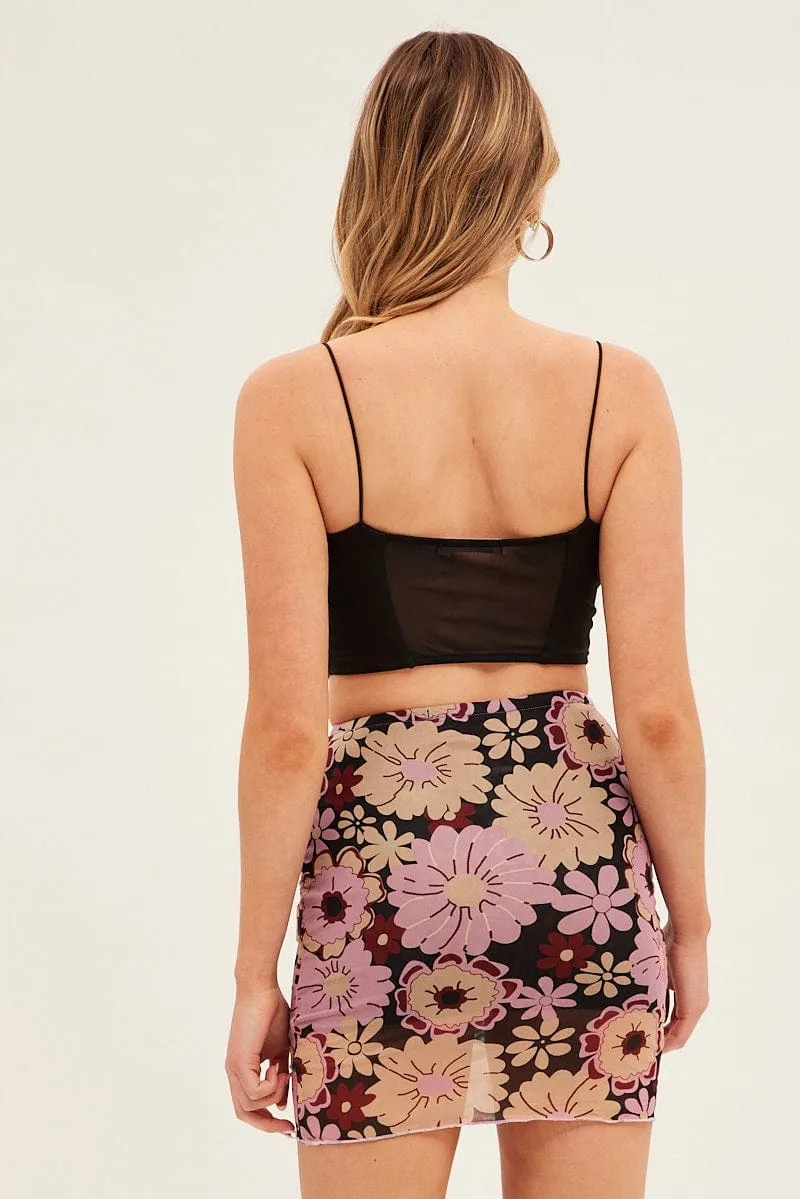 Black Floral Mini Skirt Mesh sold by Ally Fashion product image thumbnail 5