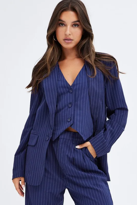 Stripe Blazer Long Sleeve Tailored Single Breasted sold by Ally Fashion