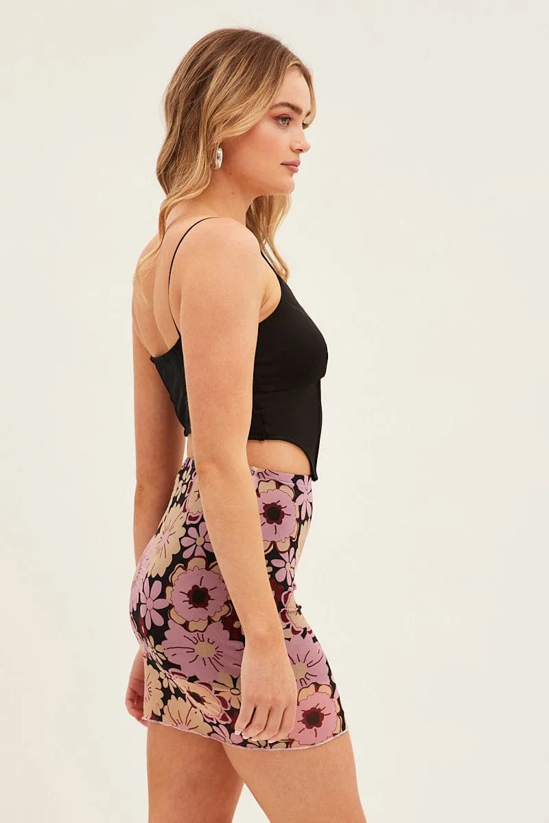Black Floral Mini Skirt Mesh sold by Ally Fashion product image thumbnail 4