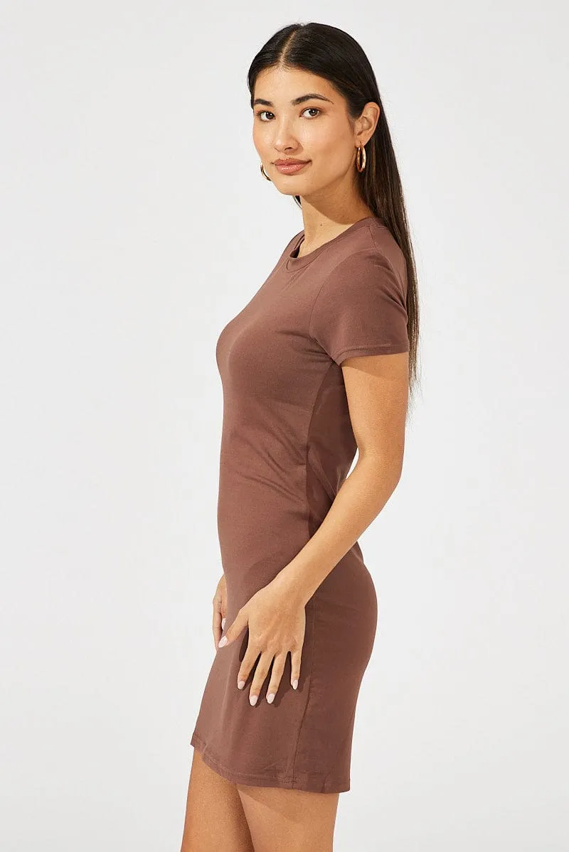 Brown Supersoft Dress Short Sleeve Crew Neck sold by Ally Fashion product image thumbnail 4