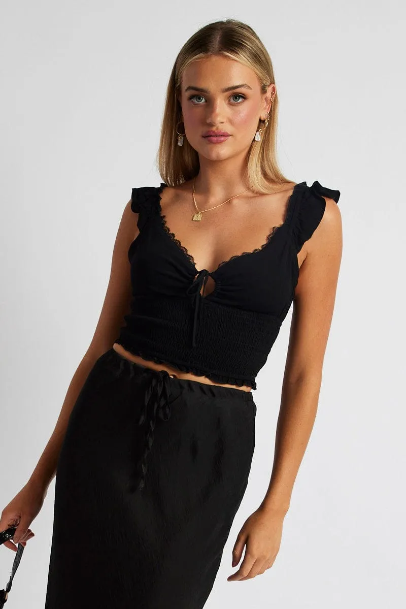 Black Smocked Crop Top Sleeveless sold by Ally Fashion product image thumbnail 3