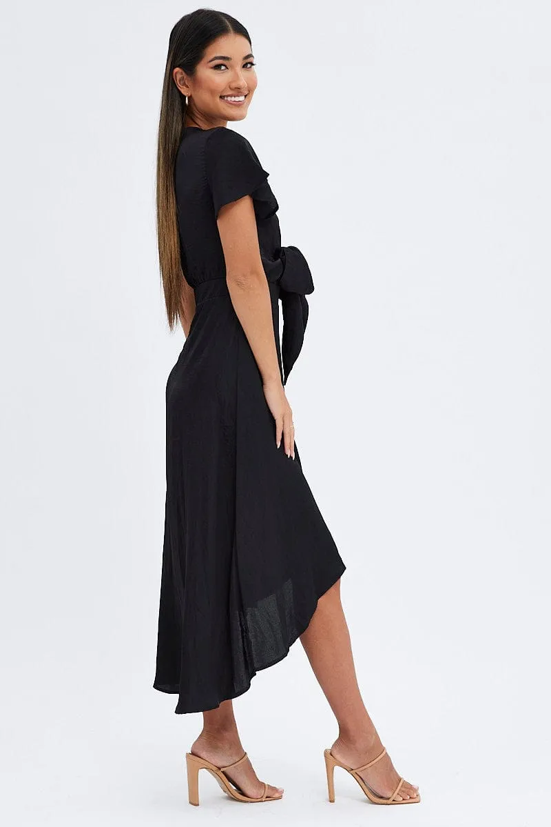 Black Midi Dress Short Sleeve Tie Back Satin sold by Ally Fashion product image thumbnail 4