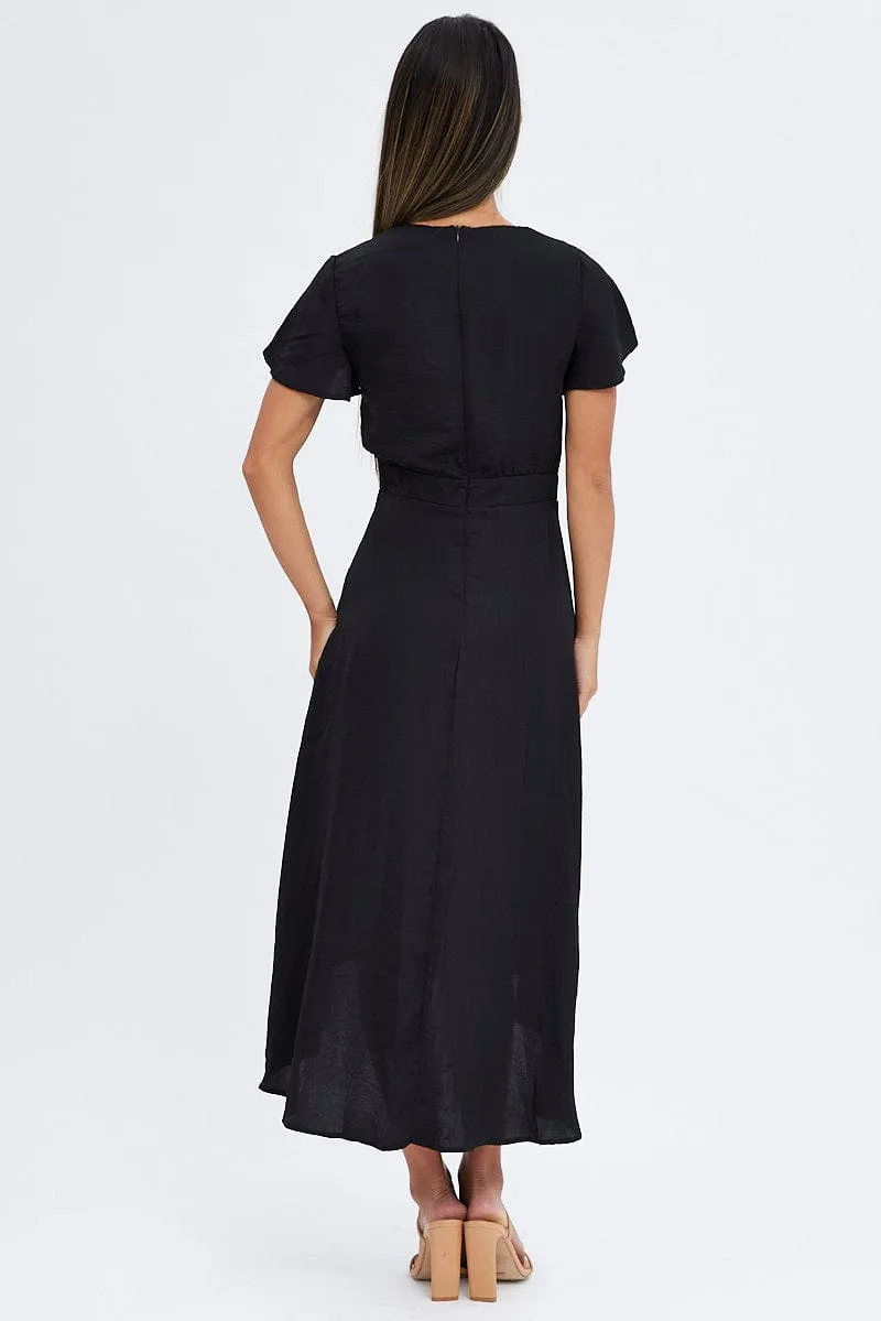 Black Midi Dress Short Sleeve Tie Back Satin sold by Ally Fashion product image thumbnail 5