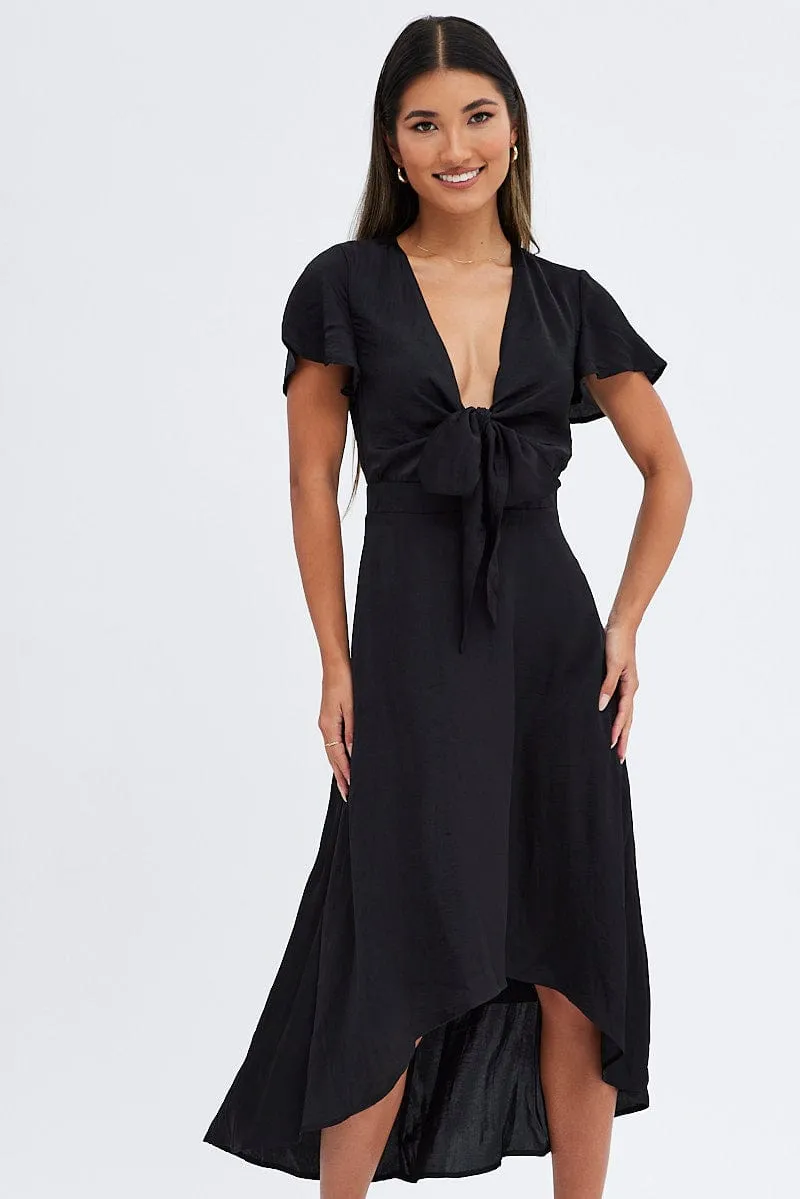 Black Midi Dress Short Sleeve Tie Back Satin sold by Ally Fashion product image thumbnail 2