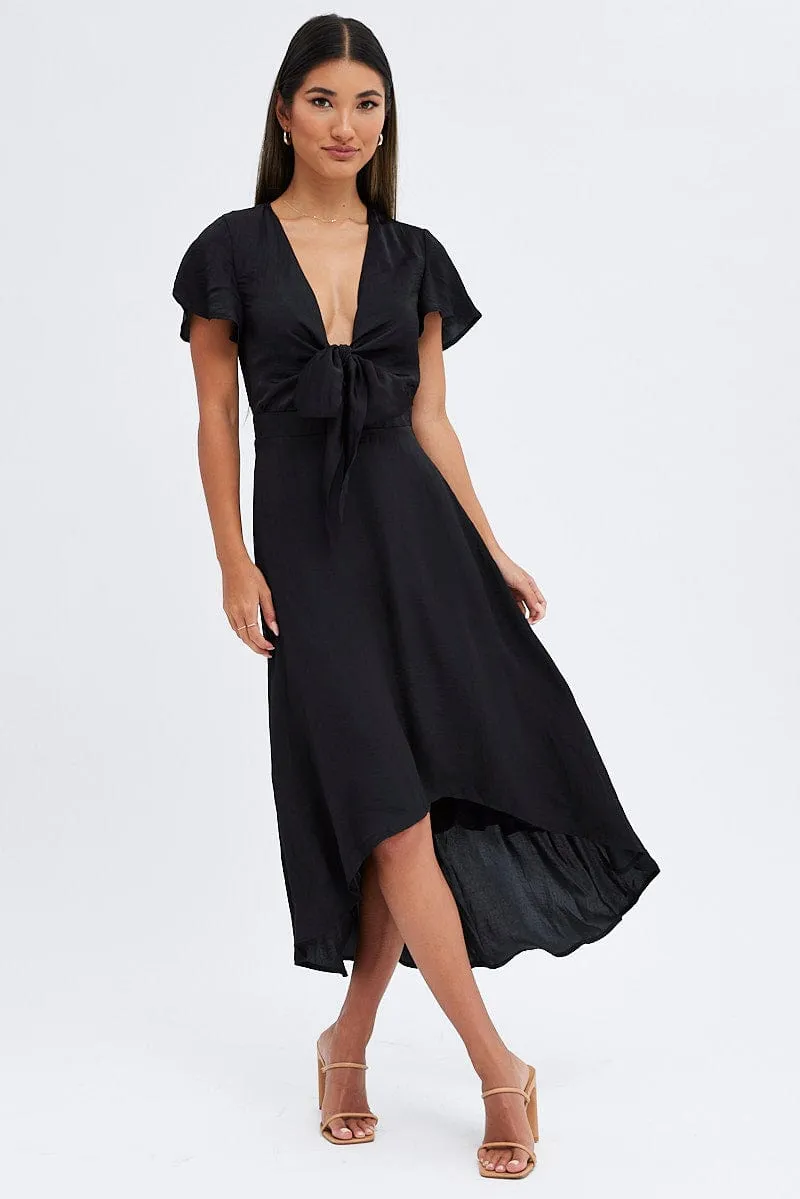 Black Midi Dress Short Sleeve Tie Back Satin sold by Ally Fashion product image thumbnail 3