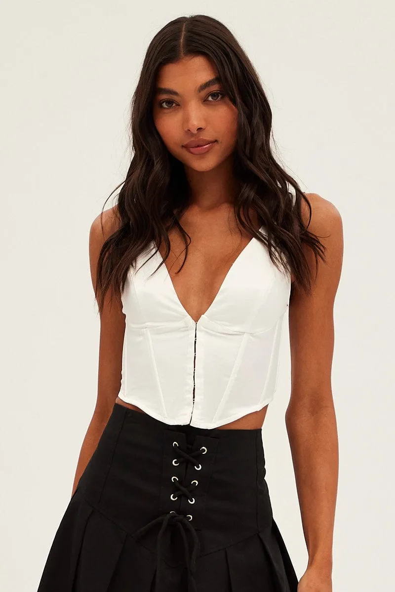 White Corset Top Sleeveless V Neck sold by Ally Fashion product image thumbnail 3