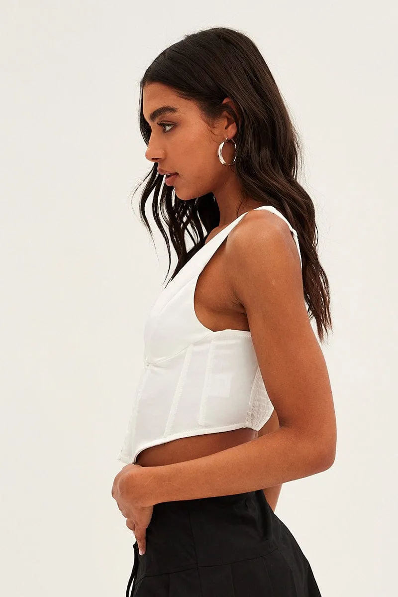 White Corset Top Sleeveless V Neck sold by Ally Fashion product image thumbnail 4