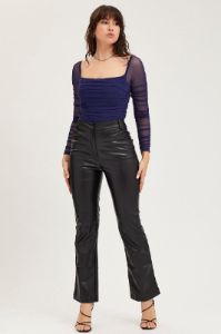 Black Flare Pants High Rise Faux Leather sold by Ally Fashion