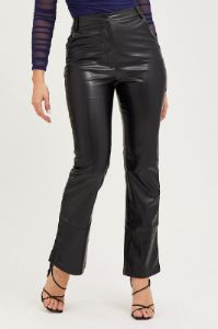 Black Flare Pants High Rise Faux Leather sold by Ally Fashion