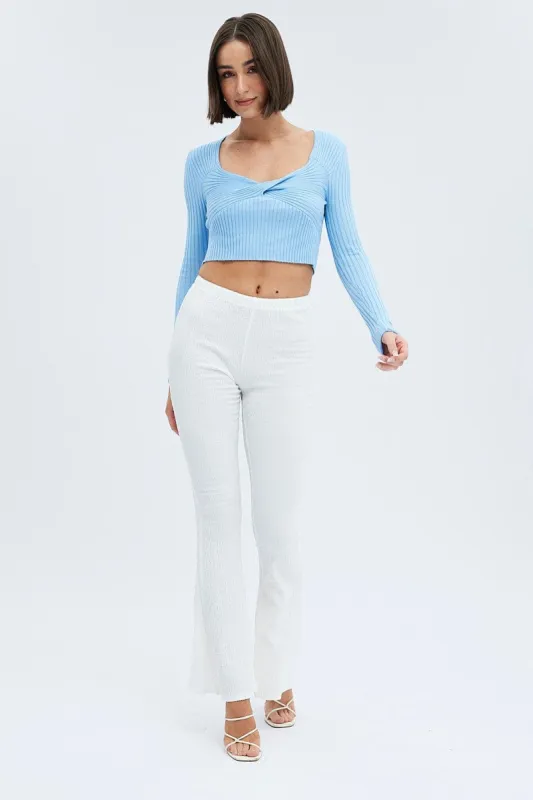 White Flare Leg Pants Textured Jersey sold by Ally Fashion