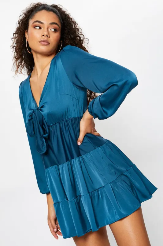 Green Tie Front Skater Dress sold by Ally Fashion