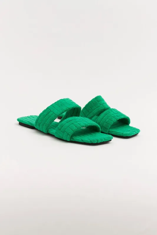 Green Square Toe Toweling Detail Slippers sold by Ally Fashion