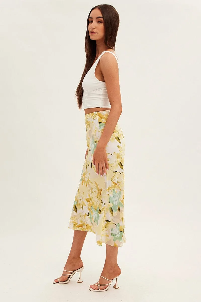 Yellow Floral Midi Skirt Slip Floral Print sold by Ally Fashion product image thumbnail 4