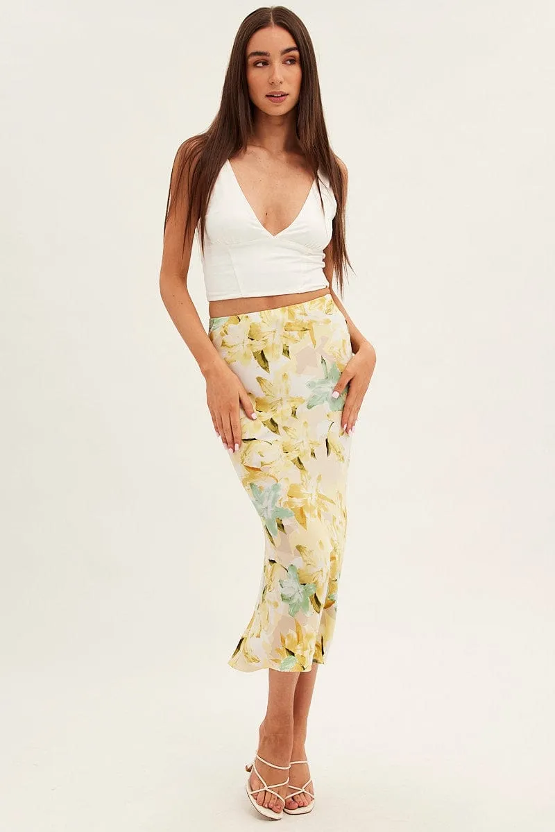 Yellow Floral Midi Skirt Slip Floral Print sold by Ally Fashion