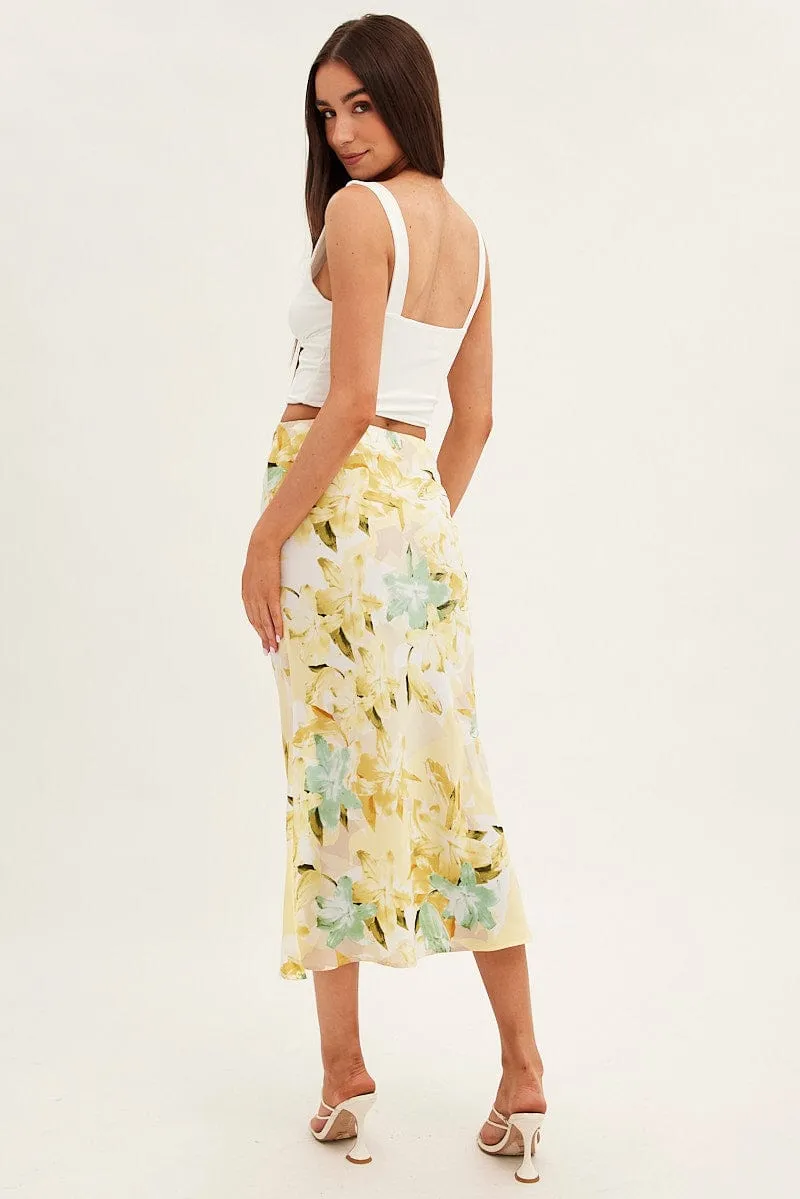 Yellow Floral Midi Skirt Slip Floral Print sold by Ally Fashion product image thumbnail 5