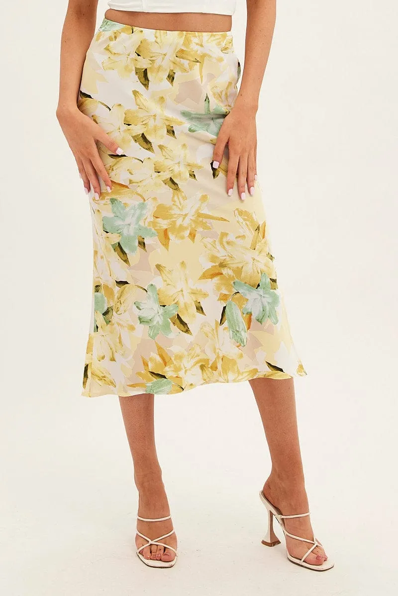 Yellow Floral Midi Skirt Slip Floral Print sold by Ally Fashion product image thumbnail 2