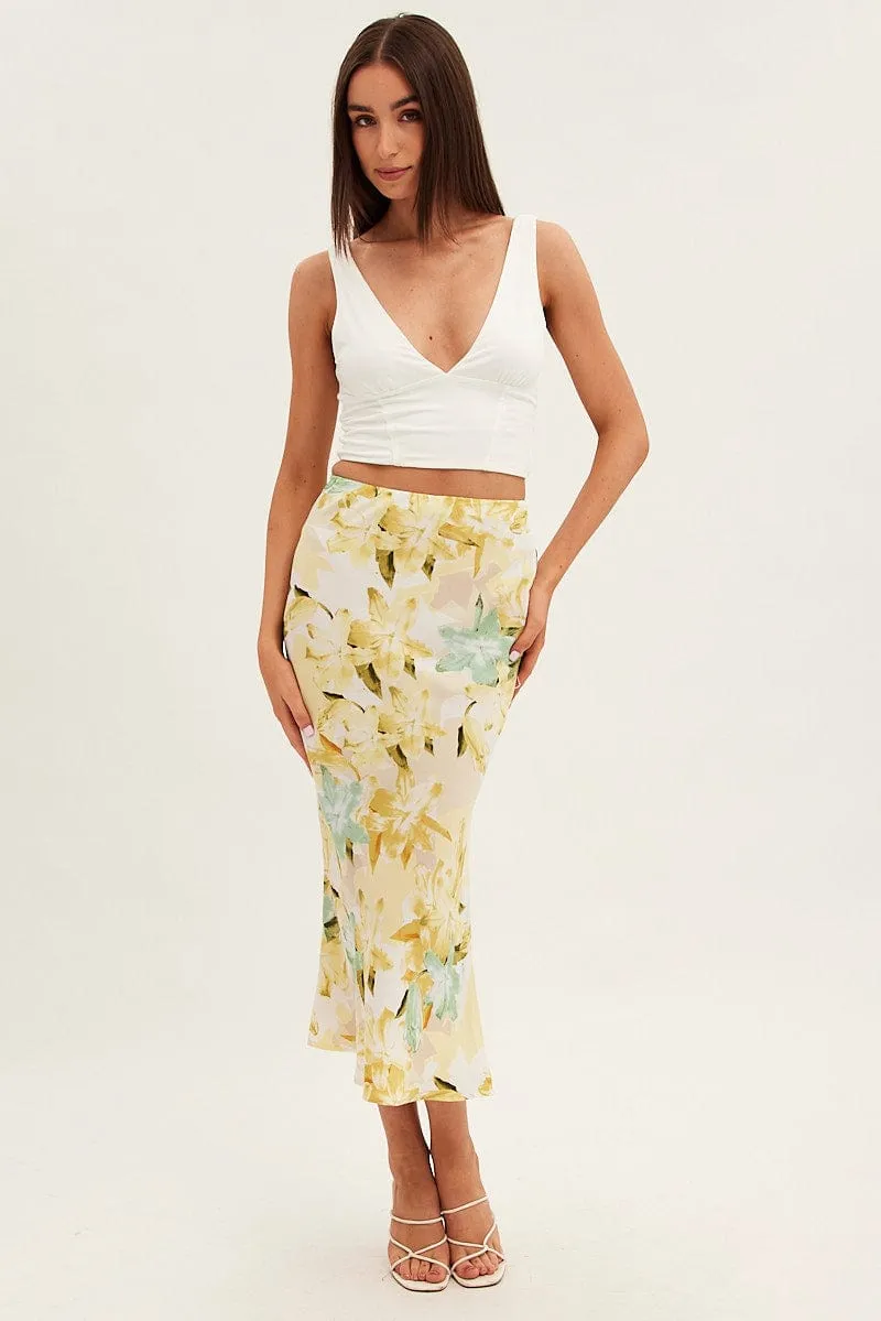 Yellow Floral Midi Skirt Slip Floral Print sold by Ally Fashion product image thumbnail 3