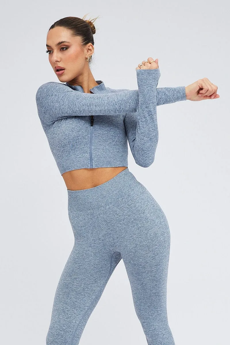 Blue Seamless Zip Up Top and Leggings Activewear Set sold by Ally Fashion product image thumbnail 3