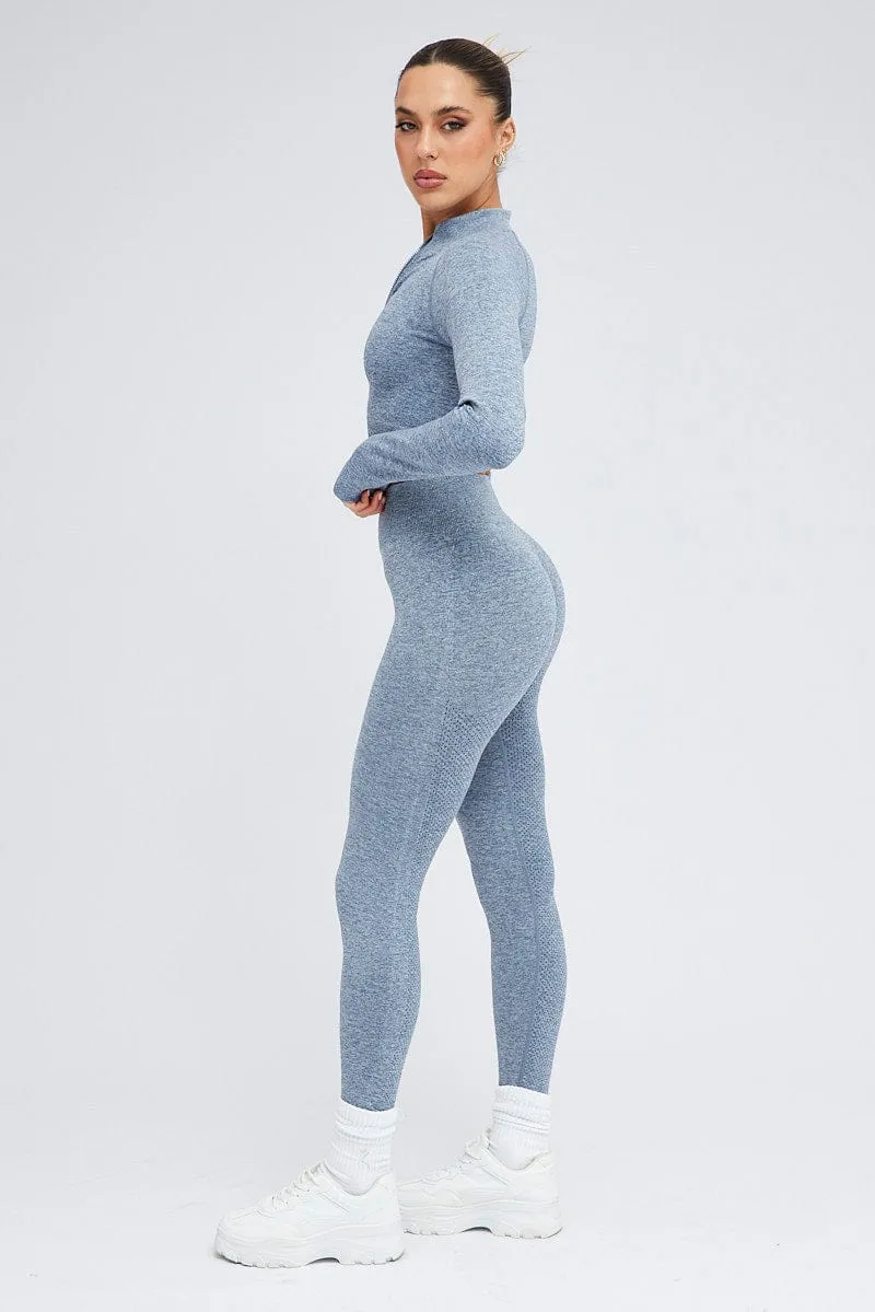 Blue Seamless Zip Up Top and Leggings Activewear Set sold by Ally Fashion product image thumbnail 4