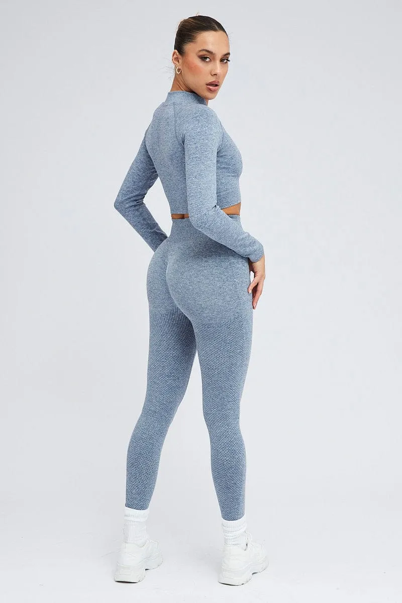 Blue Seamless Zip Up Top and Leggings Activewear Set sold by Ally Fashion product image thumbnail 5