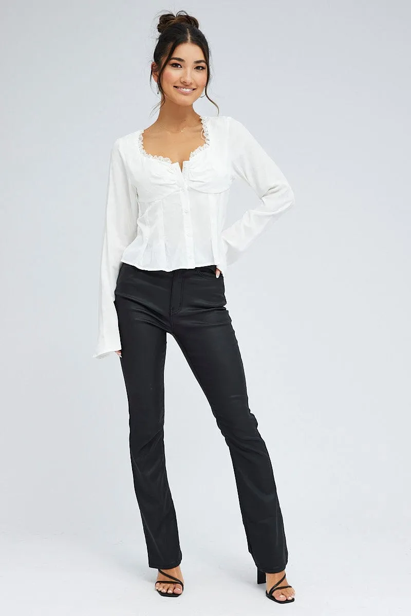 White Top Long Sleeve Sweetheart Neckline Button Up sold by Ally Fashion product image thumbnail 2