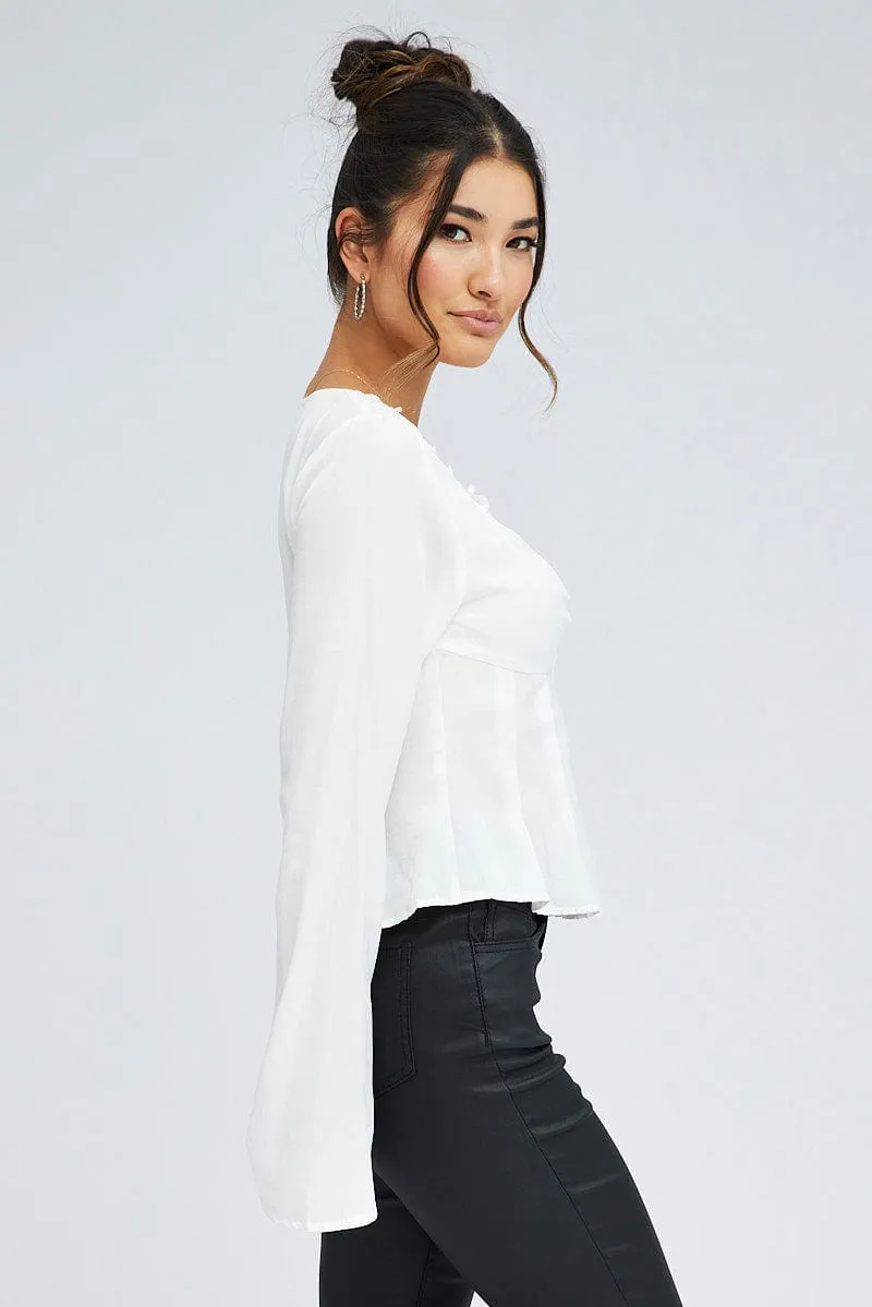 White Top Long Sleeve Sweetheart Neckline Button Up sold by Ally Fashion product image thumbnail 4