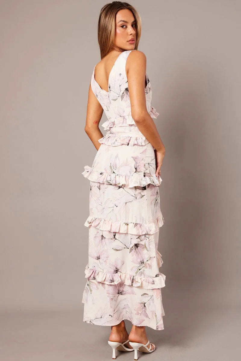 Pink Floral Maxi Dress Tiered Ruffles sold by Ally Fashion product image thumbnail 5