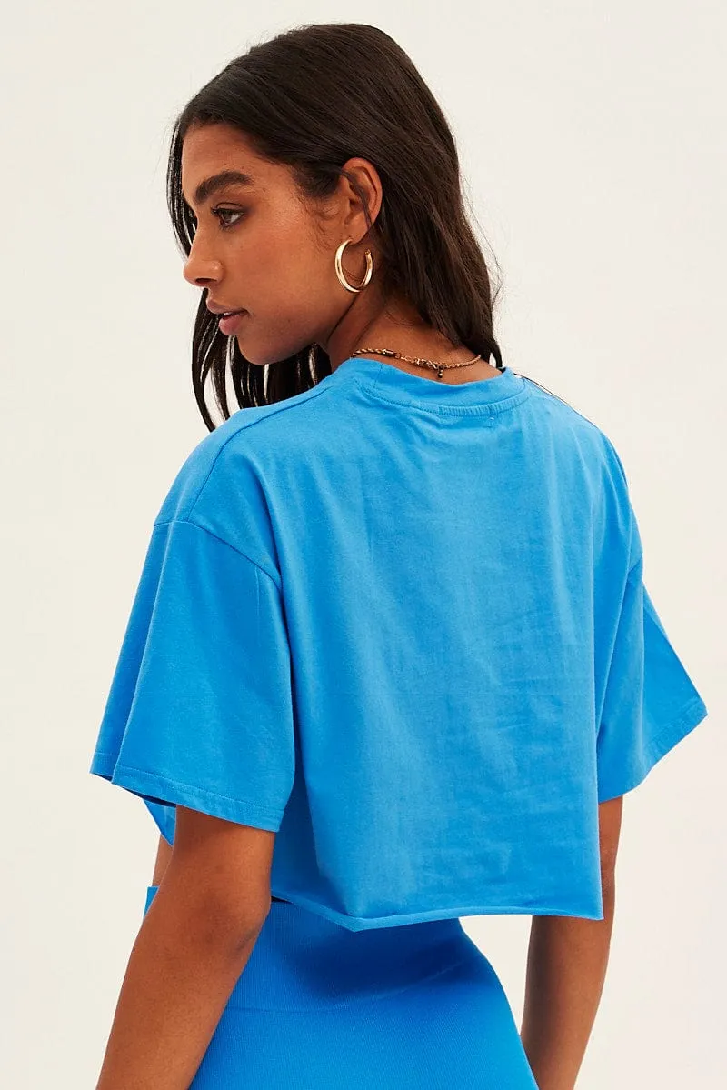 Blue Los Angeles Crop Tee Short Sleeve Crew Neck sold by Ally Fashion product image thumbnail 5