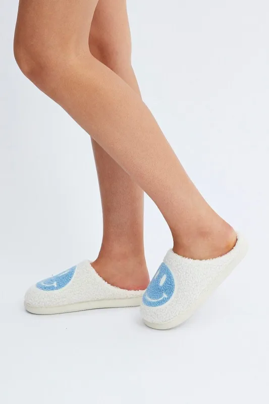 Blue Smiley Face Mule Slippers made by Ally Fashion
