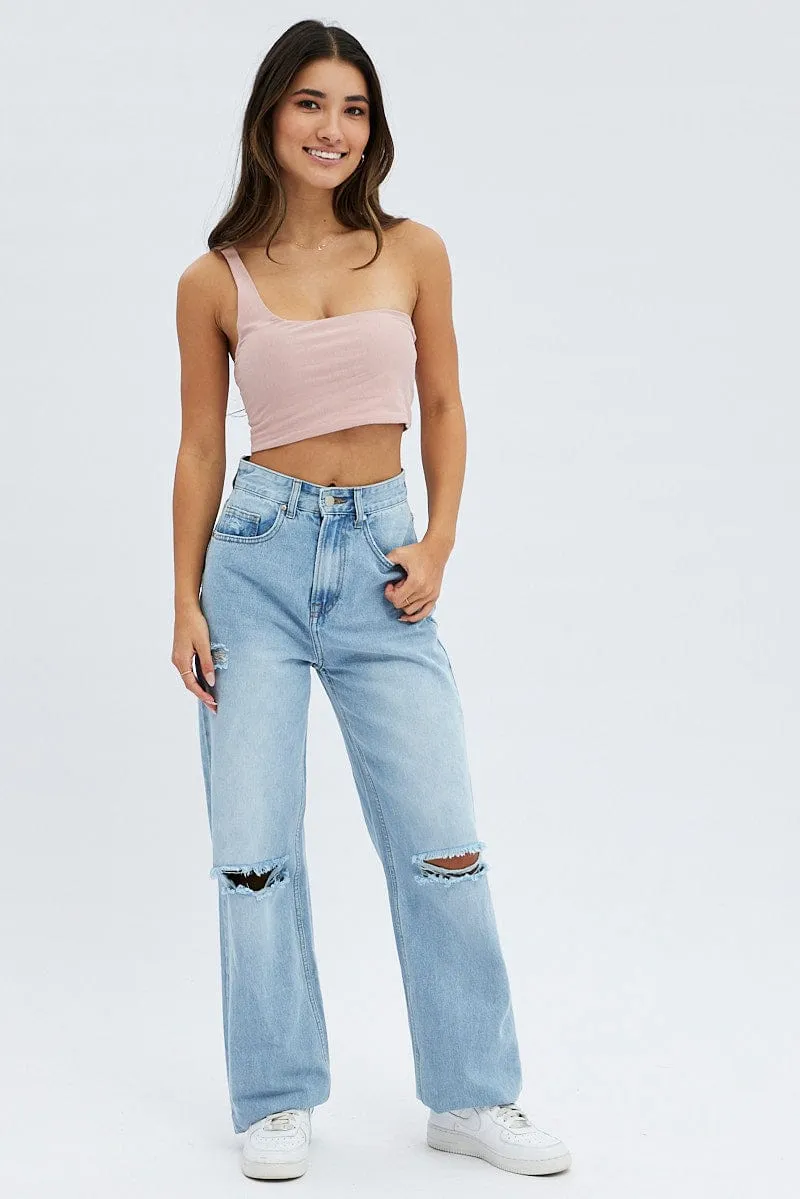 Pink One Shoulder Crop Top sold by Ally Fashion product image thumbnail 2