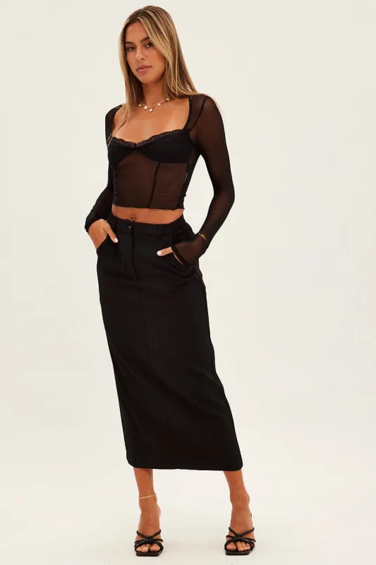 Black Maxi Skirt High Rise Pencil Back Slit sold by Ally Fashion