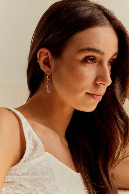 Silver Purple Stone Drop Earrings sold by Ally Fashion