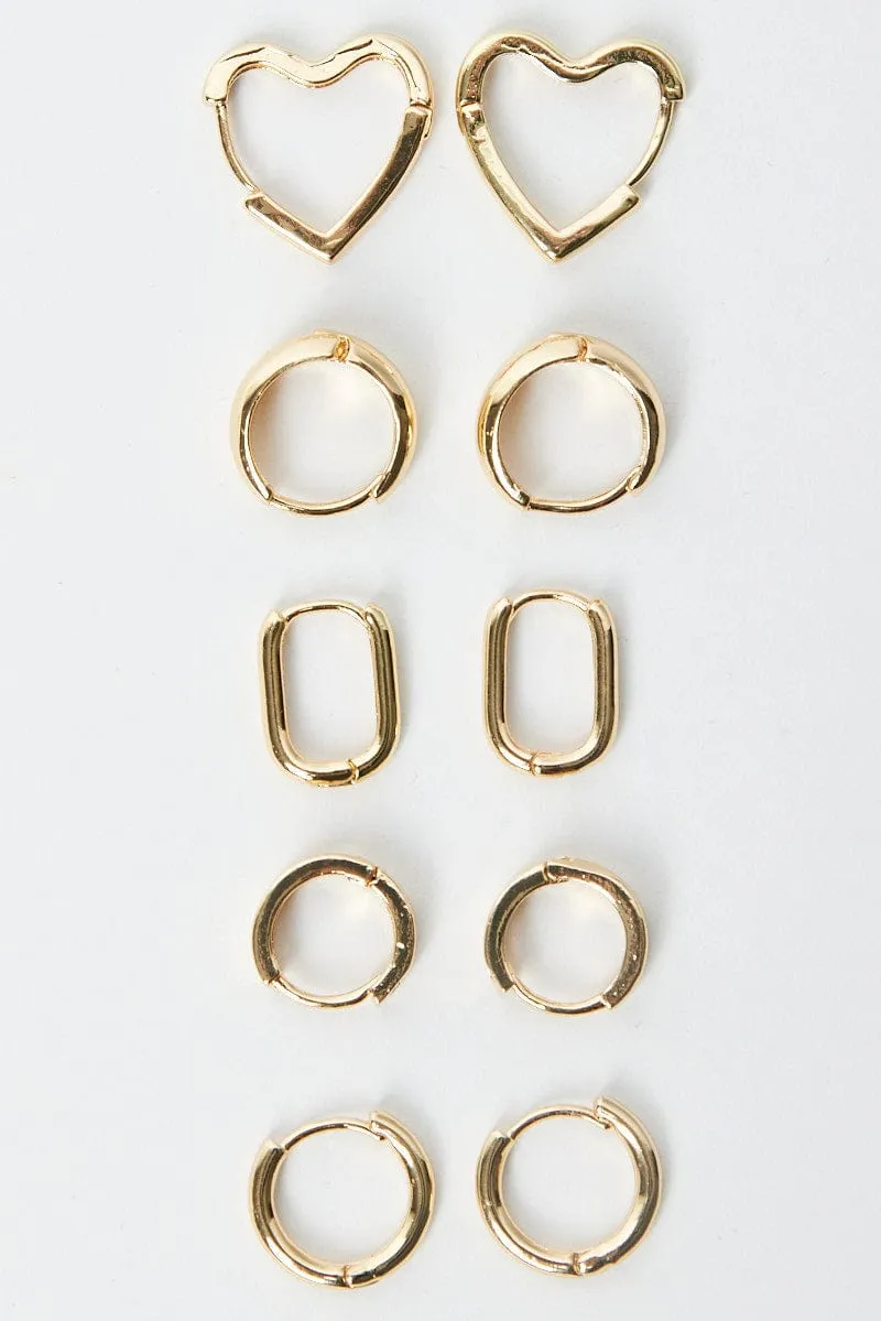Gold 5 Pack Hoop Earrings sold by Ally Fashion