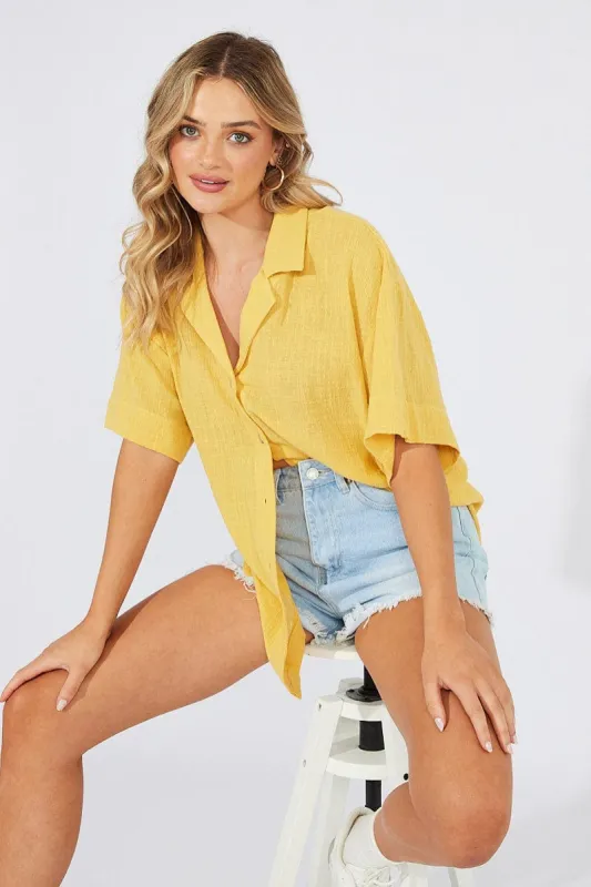Yellow Shirt Short Sleeve Collared Neck sold by Ally Fashion
