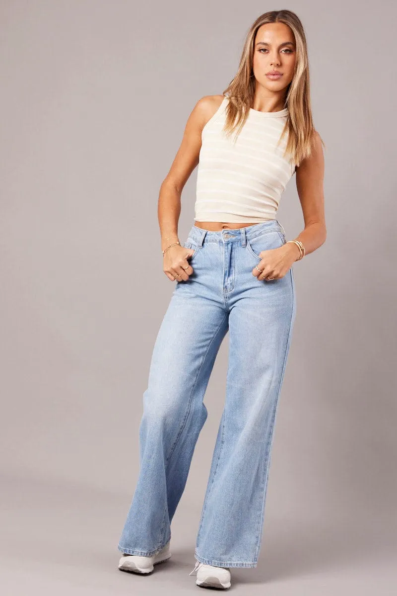 Beige Stripe Tank Top Crew Neck Seamless sold by Ally Fashion product image thumbnail 2