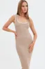 Brown Knit Dress Midi Square Neck Contrast Binding sold by Ally Fashion