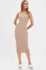 Brown Knit Dress Midi Square Neck Contrast Binding sold by Ally Fashion