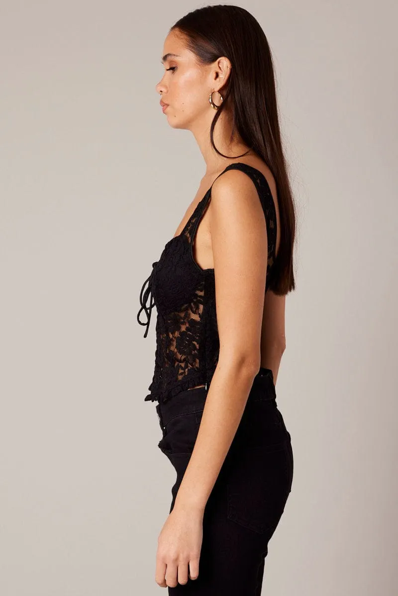 Black Lace Up Top Lace sold by Ally Fashion product image thumbnail 4