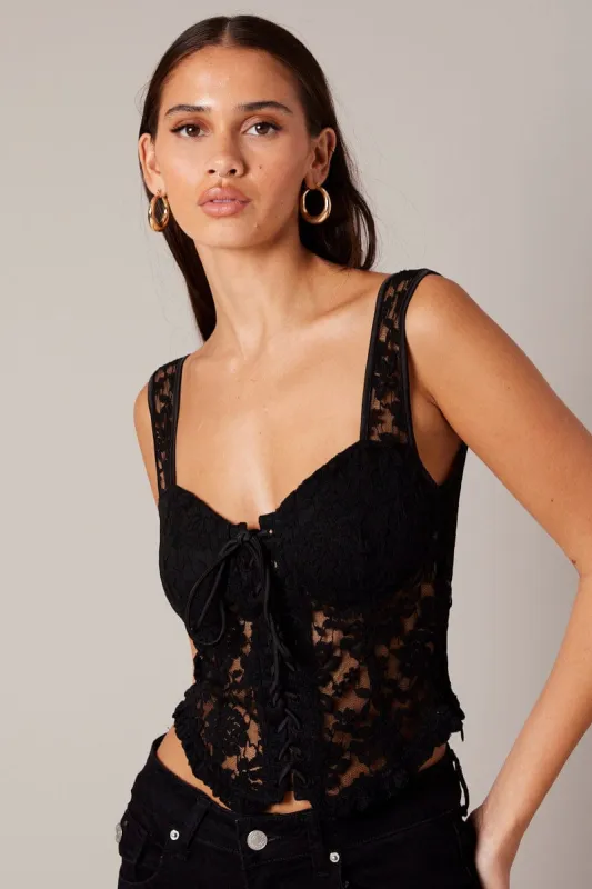 Black Lace Up Top Lace sold by Ally Fashion