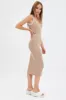 Brown Knit Dress Midi Square Neck Contrast Binding sold by Ally Fashion