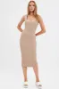 Brown Knit Dress Midi Square Neck Contrast Binding sold by Ally Fashion