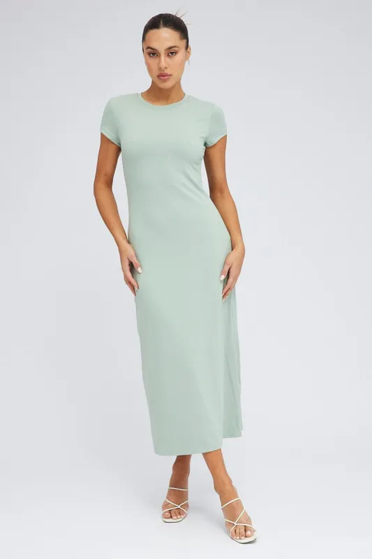 Green Maxi Dress Short Sleeve Bodycon SuperSoft sold by Ally Fashion