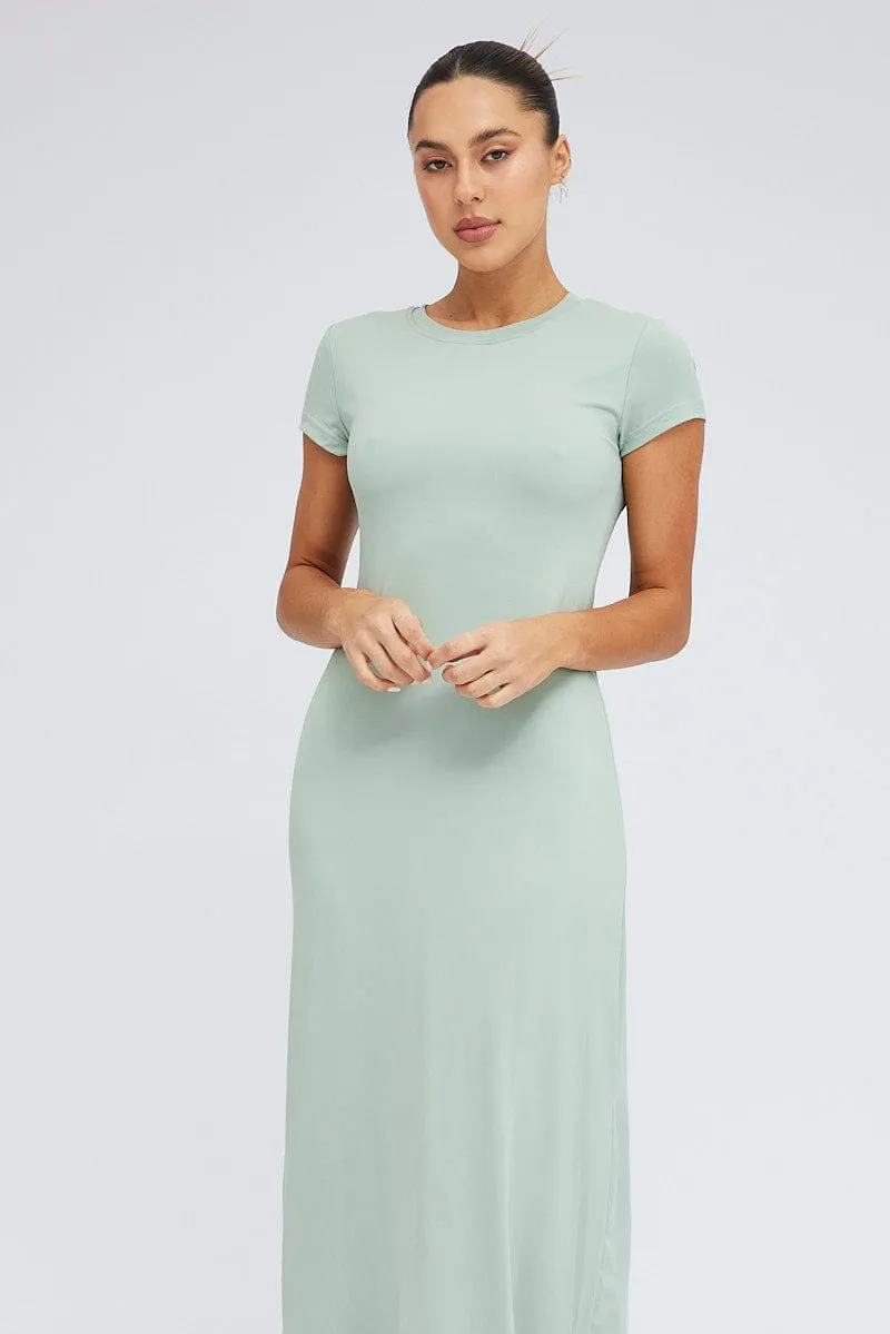 Green Maxi Dress Short Sleeve Bodycon SuperSoft sold by Ally Fashion product image thumbnail 2