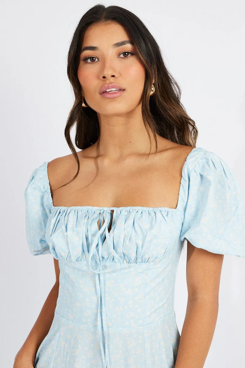 Blue Floral Ruched Bust Maxi Dress Short Sleeve sold by Ally Fashion product image thumbnail 4
