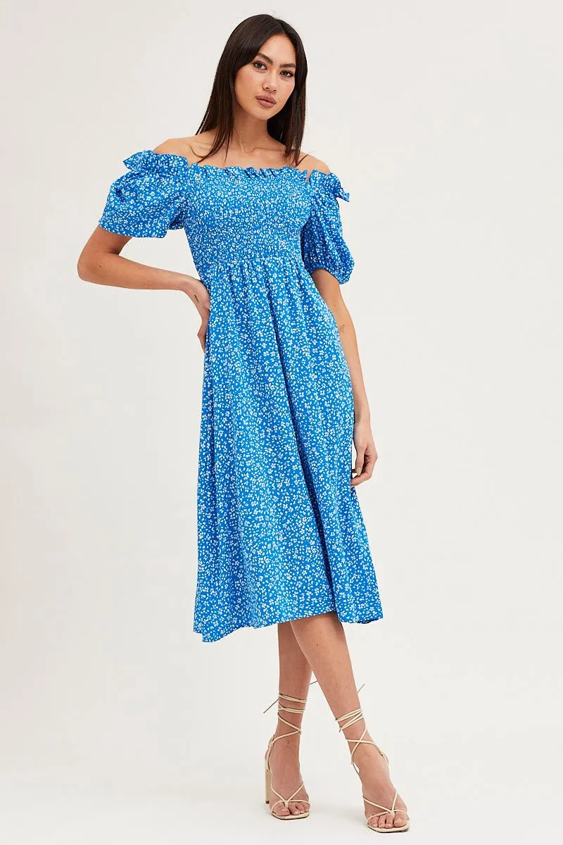 Print Midi Dress Long Sleeve Square Neck sold by Ally Fashion