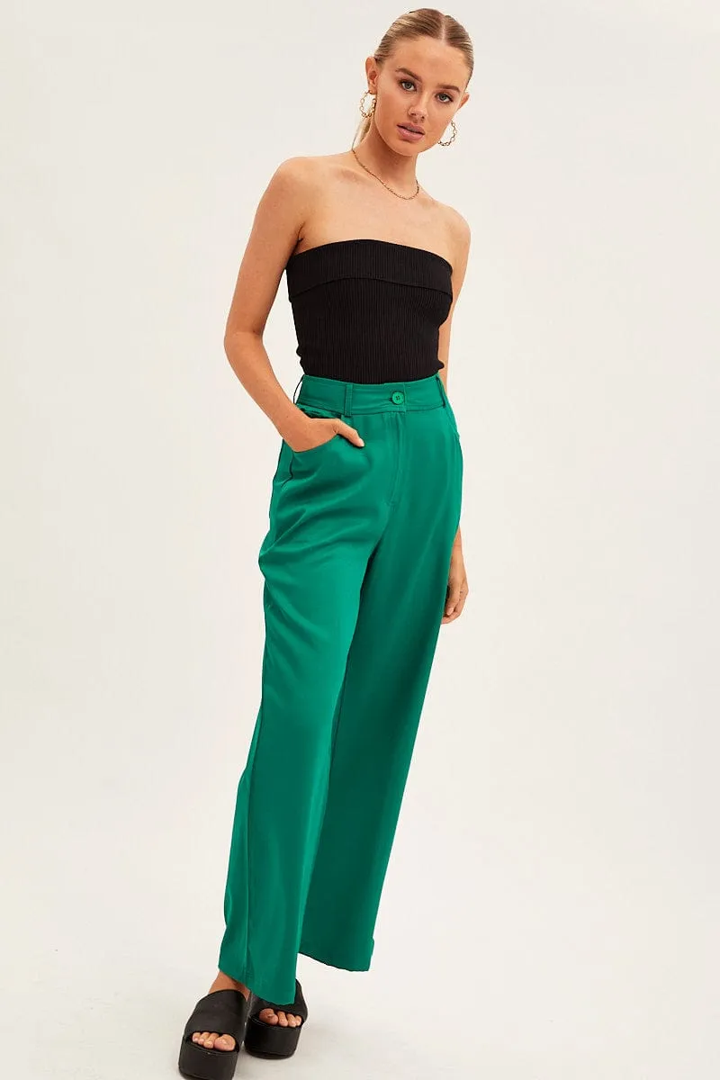 Green Wide Leg Pants High Rise sold by Ally Fashion product image thumbnail 3