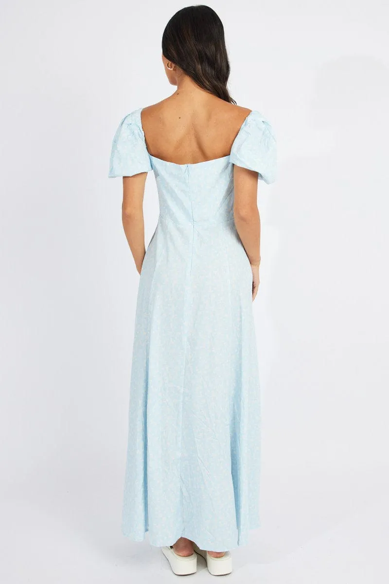 Blue Floral Ruched Bust Maxi Dress Short Sleeve sold by Ally Fashion product image thumbnail 5